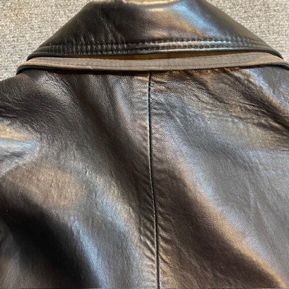Vintage 90s Barcelino Black Leather Car Coat Men 42 Overcoat Soft Lamb MidLength - Picture 10 of 12